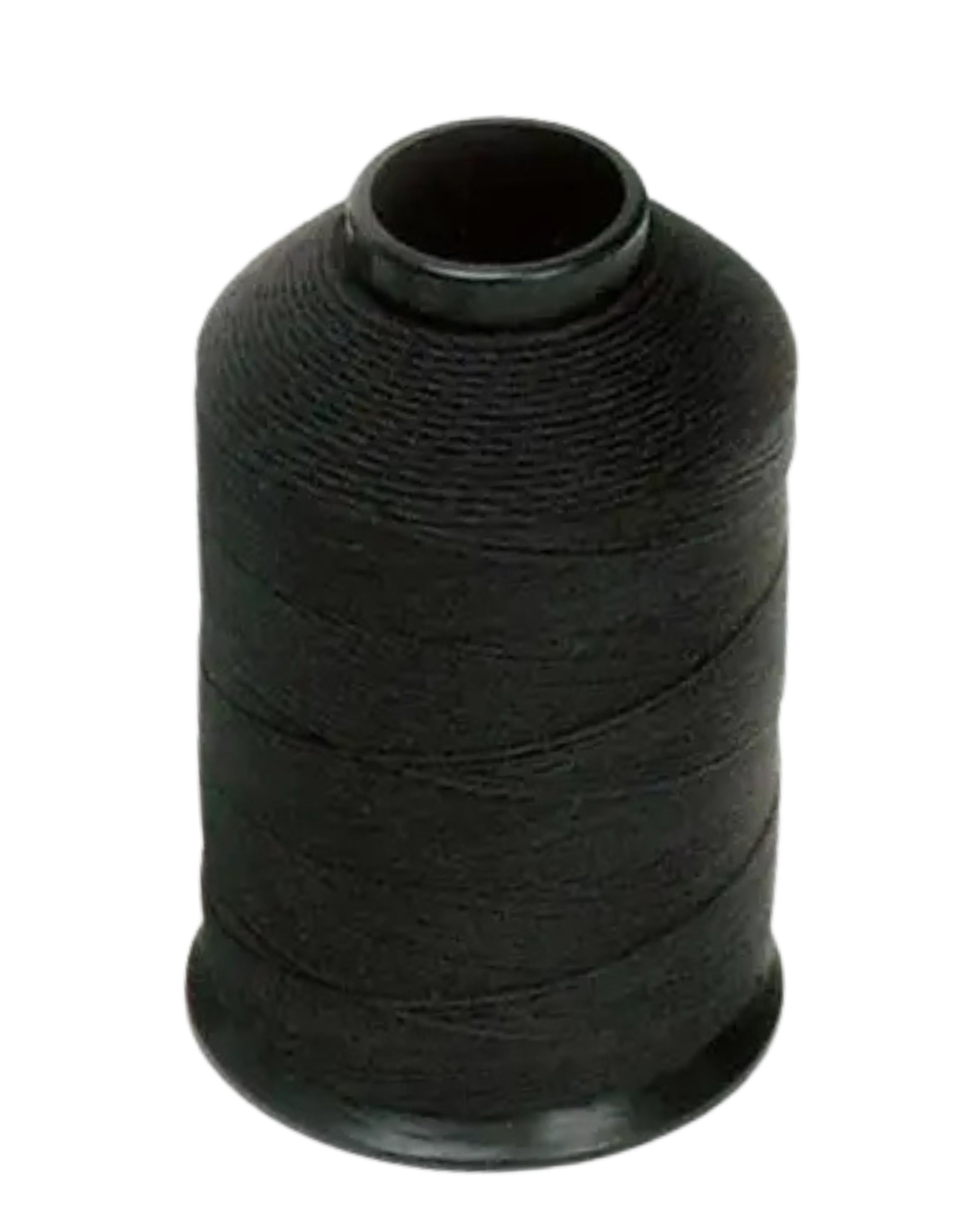 Full view of a black Centaur Braiding Thread 4 oz Spool on a white background