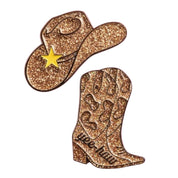 Front view of a pair of Cowgirl Dubois Cheval Number Pin Charm on a white background