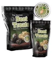 Front views of a 1lb bag and a 6lb bag of Equus Magnificus German Beet Treats on a white background