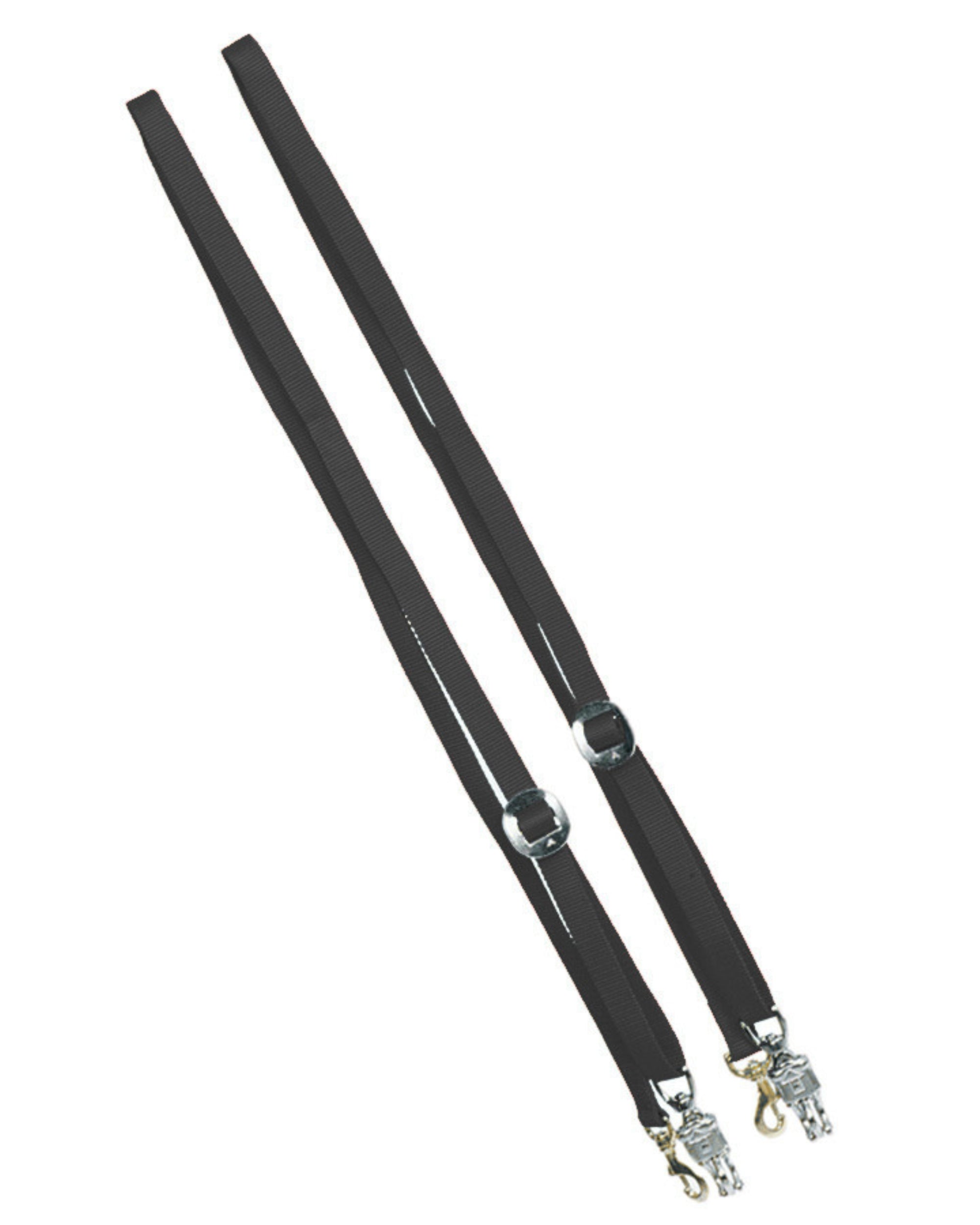 Full view of the black Jacks Cross Ties with Solid Brass Bolt Snap & Nickel Plated Panic Snap on a white background