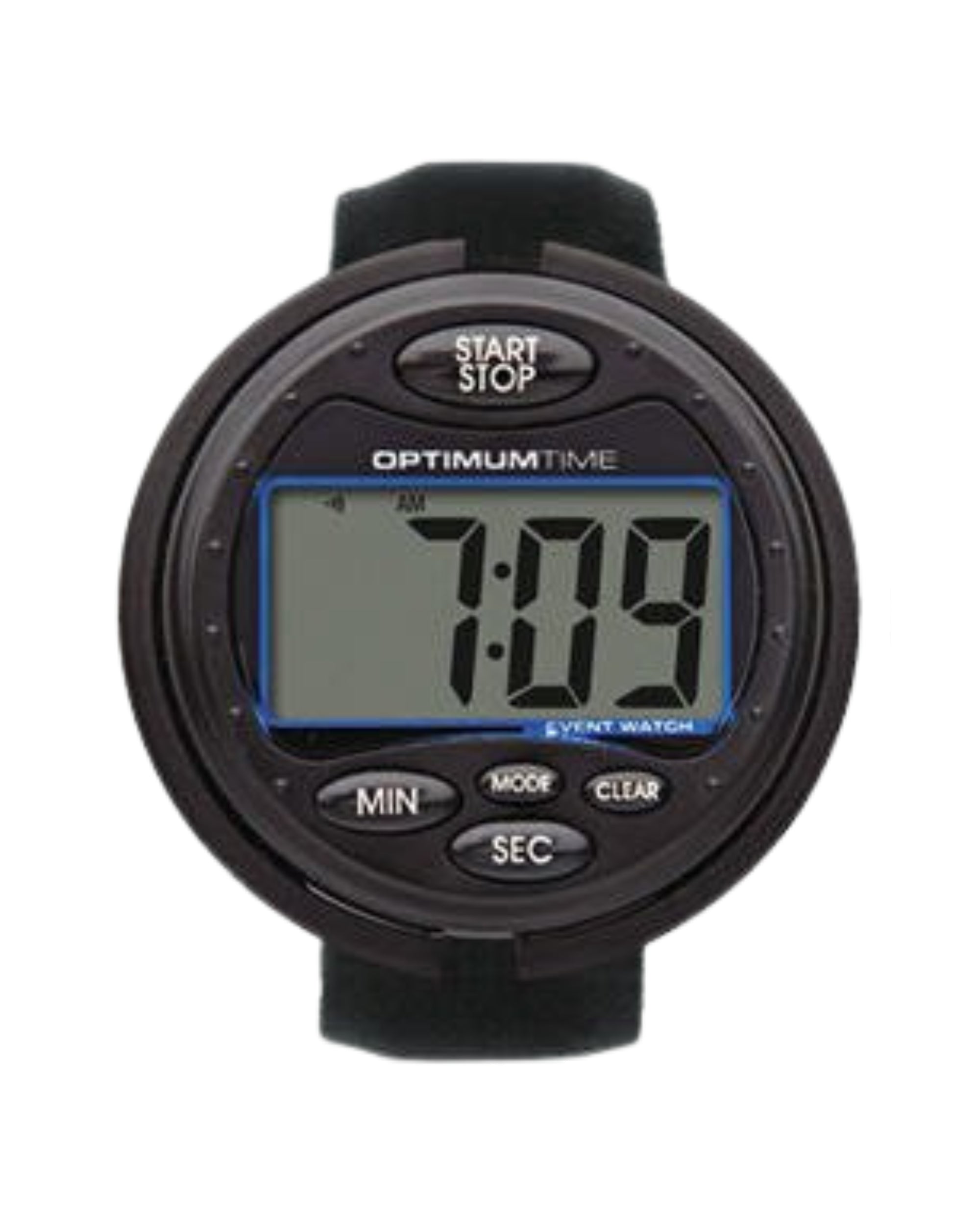 Front view of the black Nunn Finer Optimum Cross Country Time Watch on a plain background
