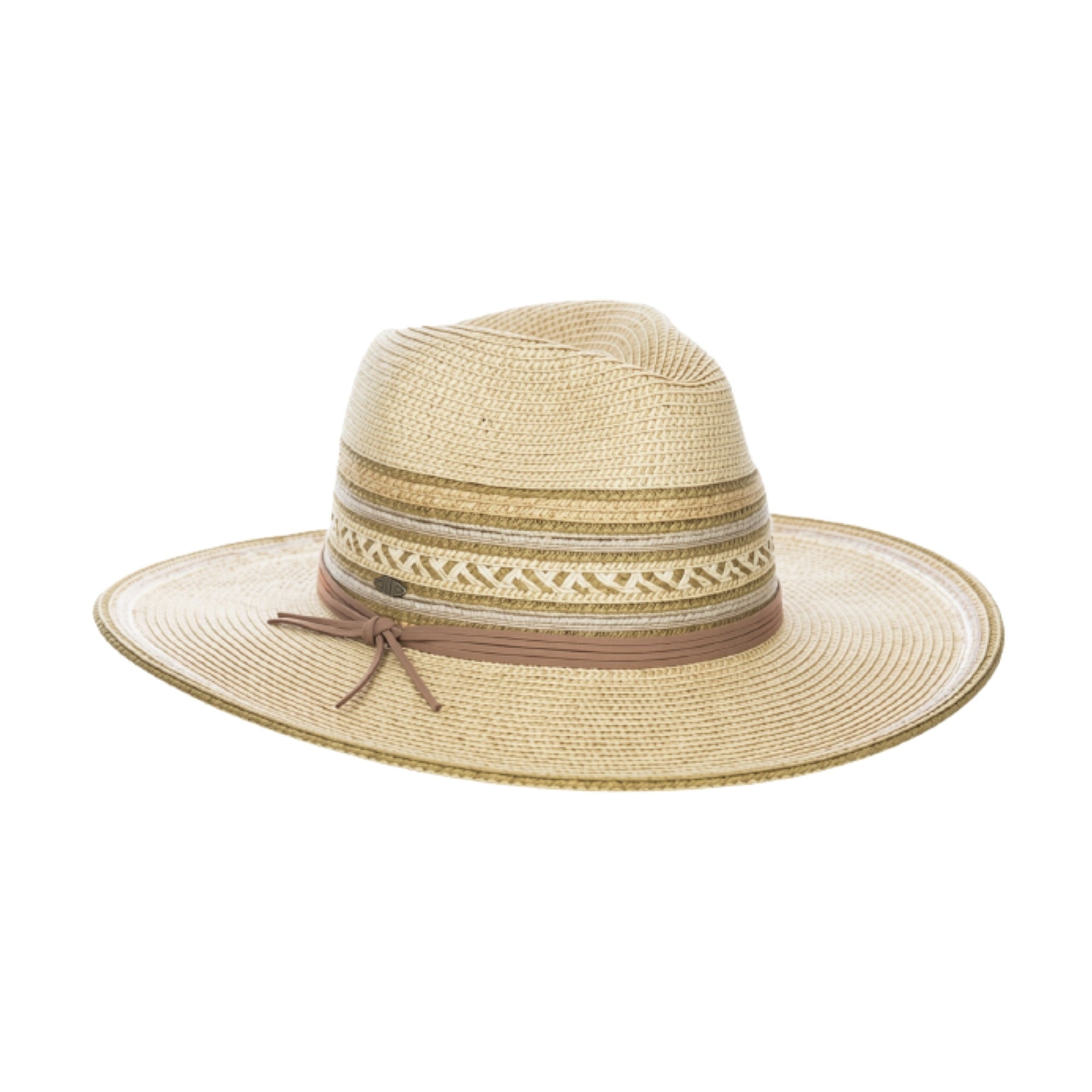 Angled front view of the natural Dorfman Milano Alento Hat on a white background