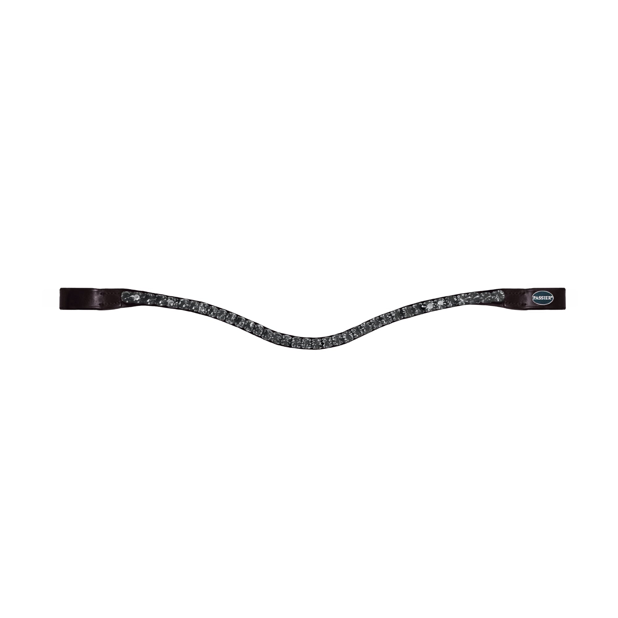 Full view of the Graphite Passier Waved Browband with Extra Large Premium Crystals on a plain background