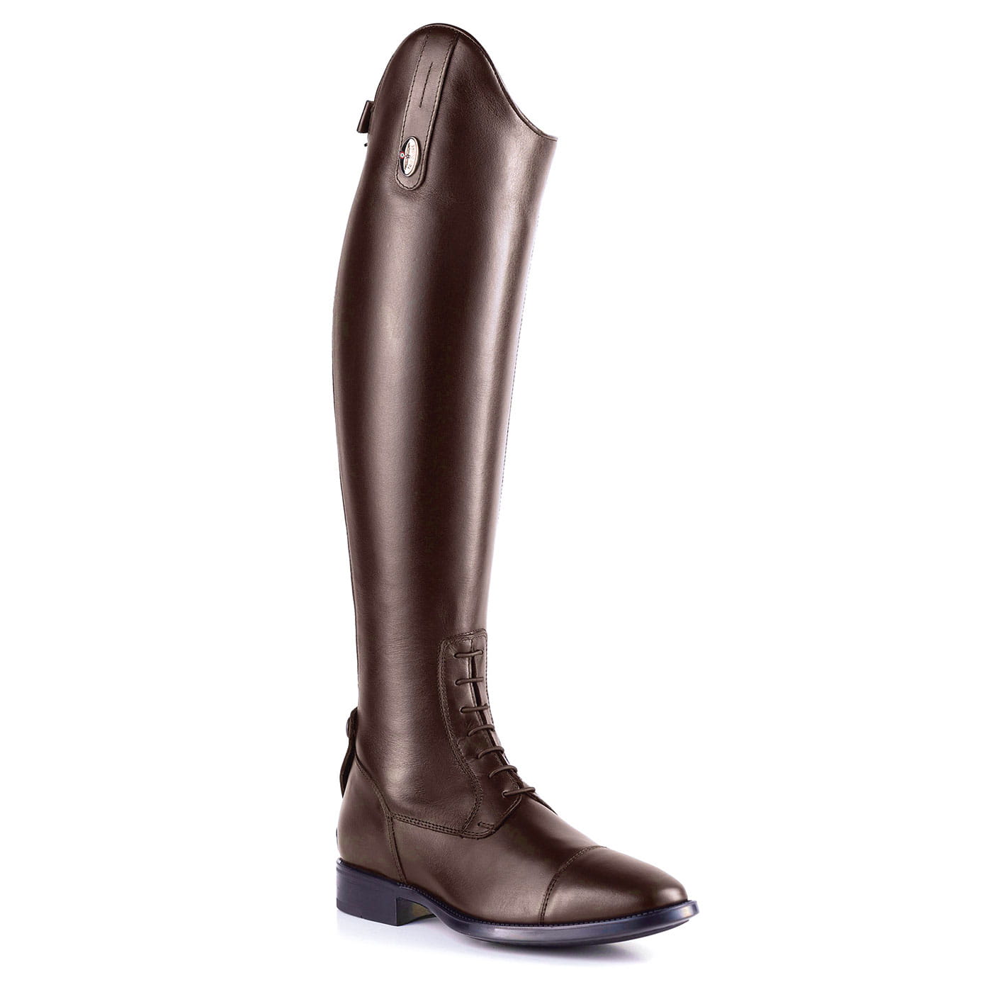 Side view of the brown DeNiro Amabile Smooth 02 Brown Field Boots on a plain background