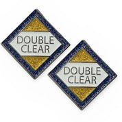 Front view of a pair of Double Clear Dubois Cheval Number Pin Charm on a white background