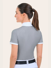 Back view of model wearing the RJ Classics Elsie Show Shirt in Grey Floral Dot