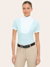 Front view of a female model wearing the blue RJ Classics Elsie Show Shirt on a plain background