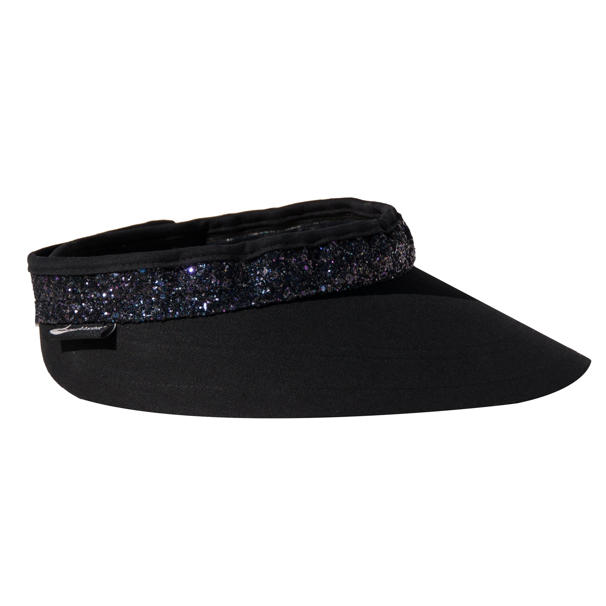 Side view of the Midnight Elegance EquiVisor Glitz Sun Visor on a white background