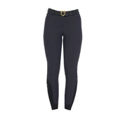 Front view of the Equestro Women's Slim Fit Grip Breeches With Logo in navy on white background