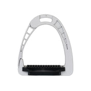 Front view of the gray Equestro Junior Safety Stirrup with Wide Tread on a white background