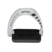 Top view of the gray Equestro Junior Safety Stirrup with Wide Tread on a white background