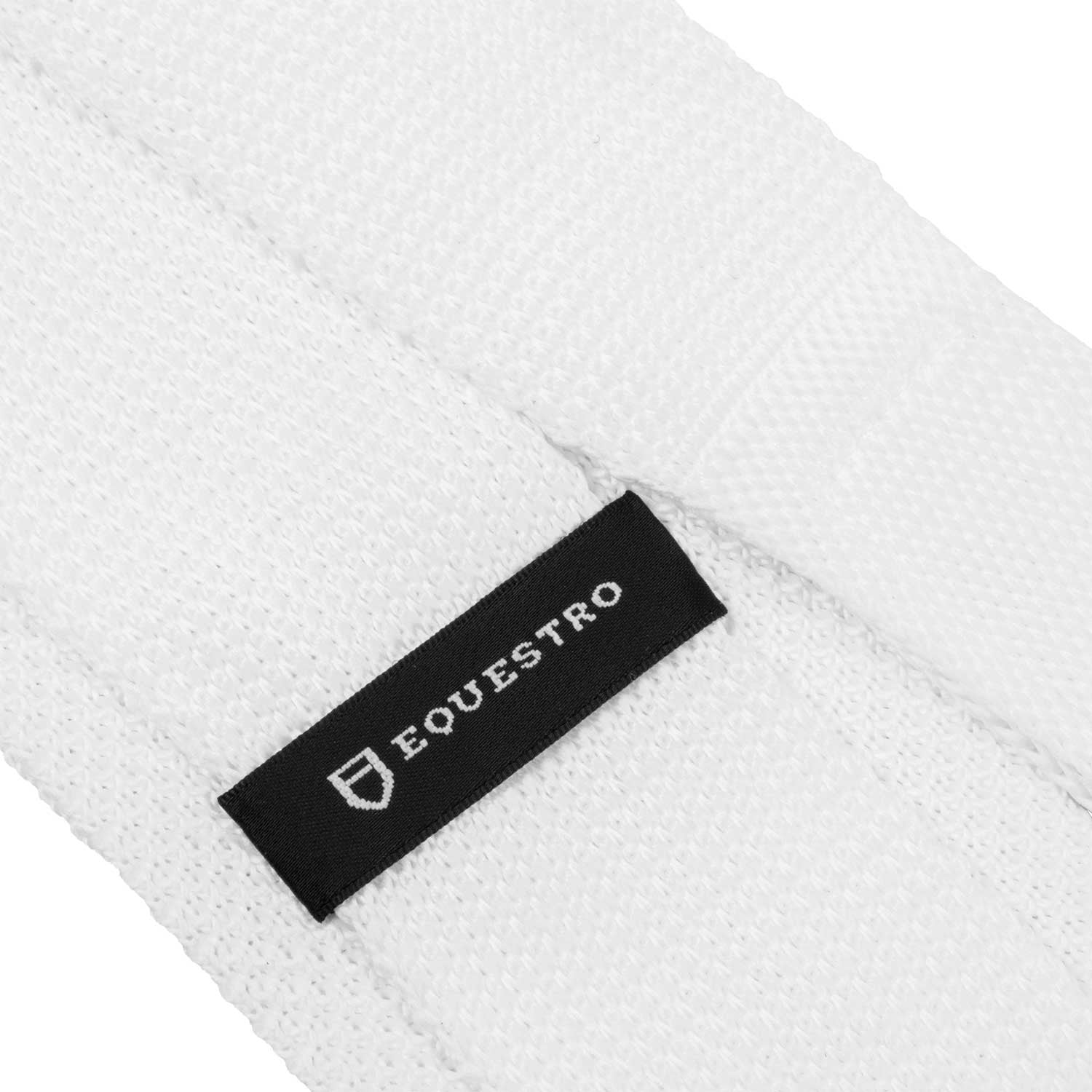 Close up back view of the Equestro Men's Logo Tie in white on white background