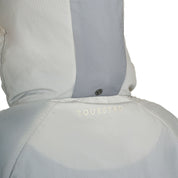 Close up back view of the hood of the Equestro Women's Water-Repellent Outerwear in ombre navy and white on a white background