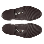 Bottom view of a pair of black Ego 7 Orion Field Boots on a white background