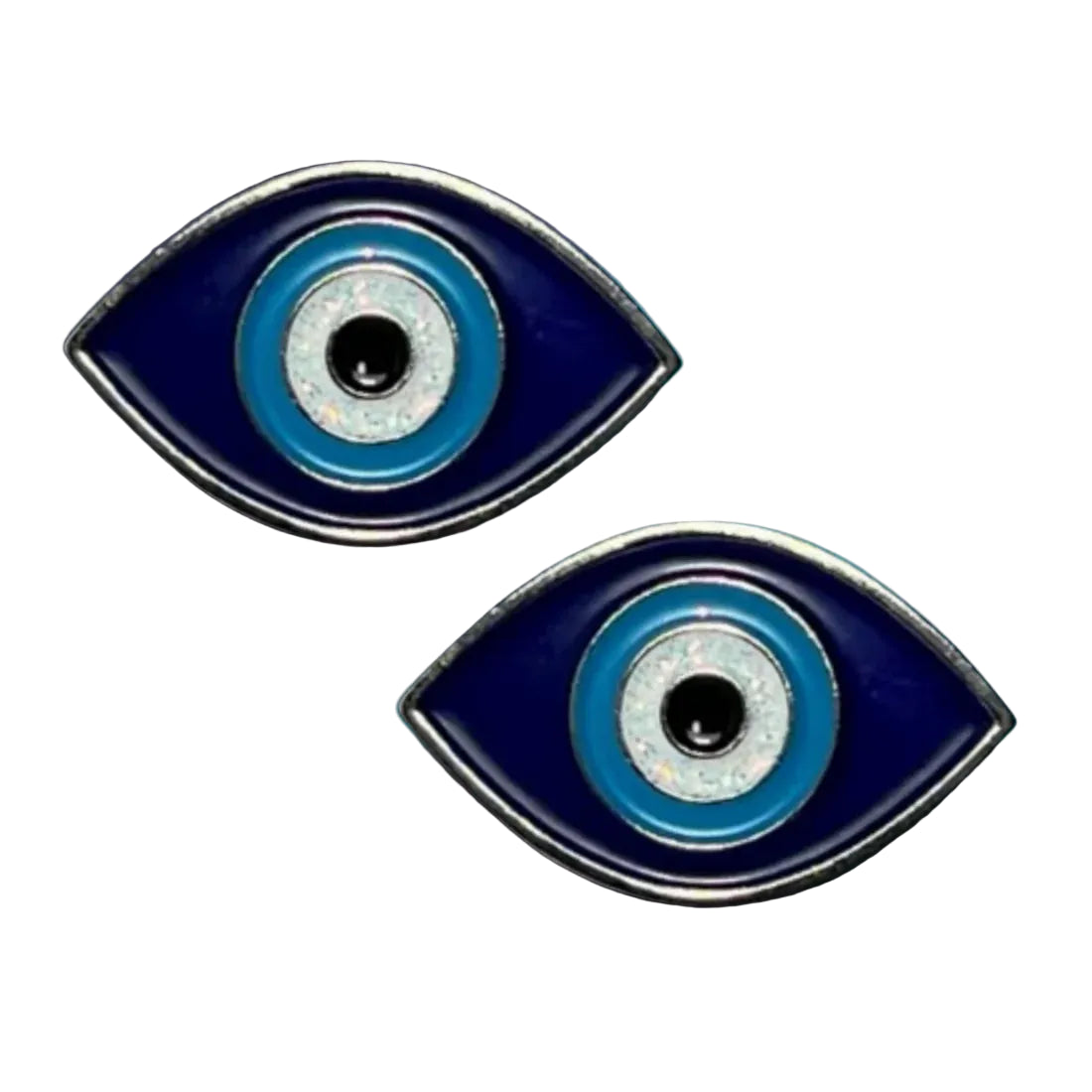 Front view of a pair of Evil Eye Dubois Cheval Number Pin Charm on a white background