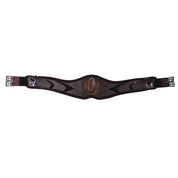 Professional’s Choice VenTECH contoured jump girth in chocolate with glossy outer shell, center D-ring, and stainless steel buckles