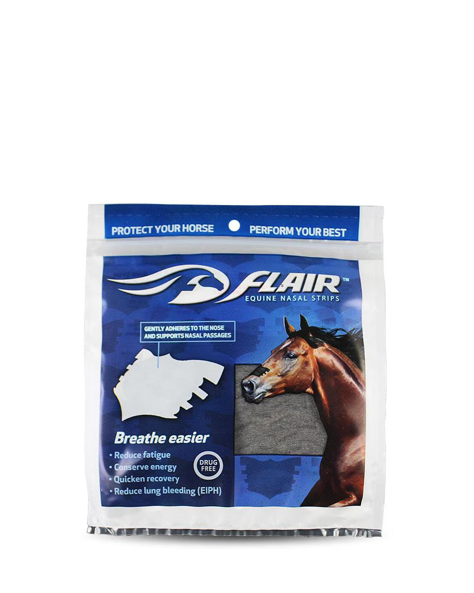 Front view of the packaging for the Flair Equine Nasal Strips on a white background