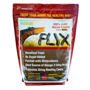 Front view of a bag of Horse Guard Flix Horse Treats on a white background