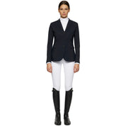 Cavalleria Toscana hunter competition jacket in navy, front view, worn with white breeches and tall black riding boots
