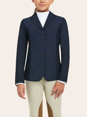 Child wearing Harmony Jr. 2.0 Mesh Show Coat in navy, front view