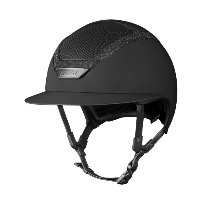 Angled front view of the black swarovski KASK Star Lady Chrome on a plain background