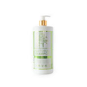 Front view of a kakadu plum 1000ml bottle of Hairy Pony Natural Shampoo, gold top