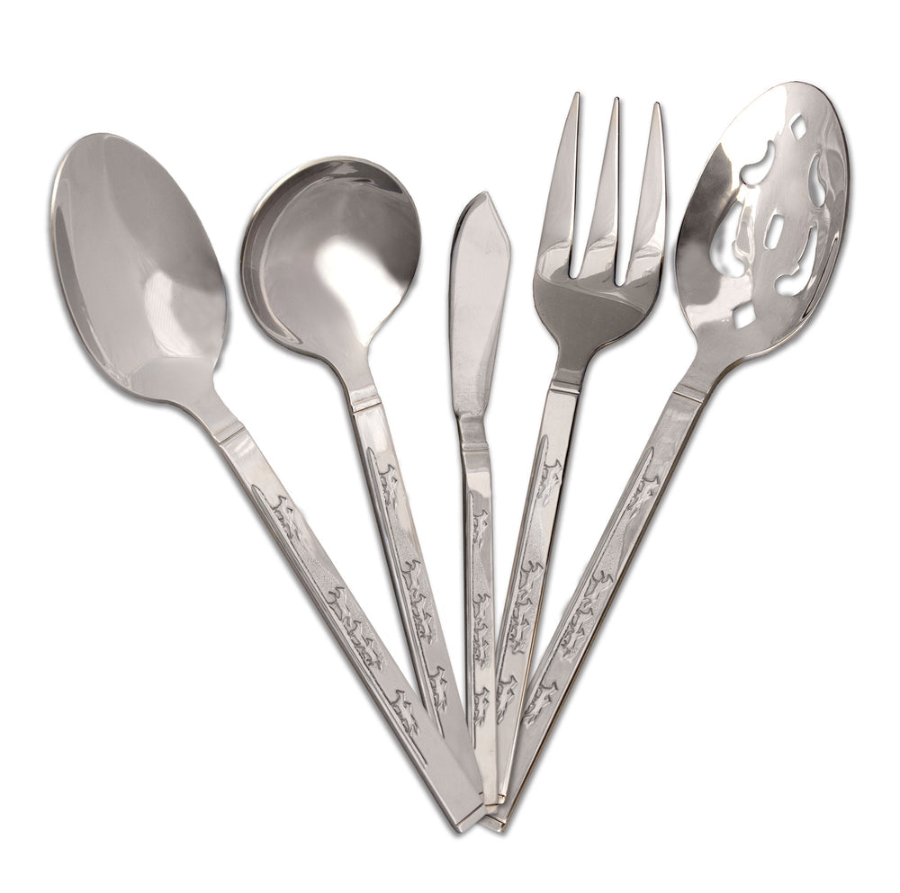 Full view of the Country Barn USA 5 Piece Flatware Hostess Set on a white background