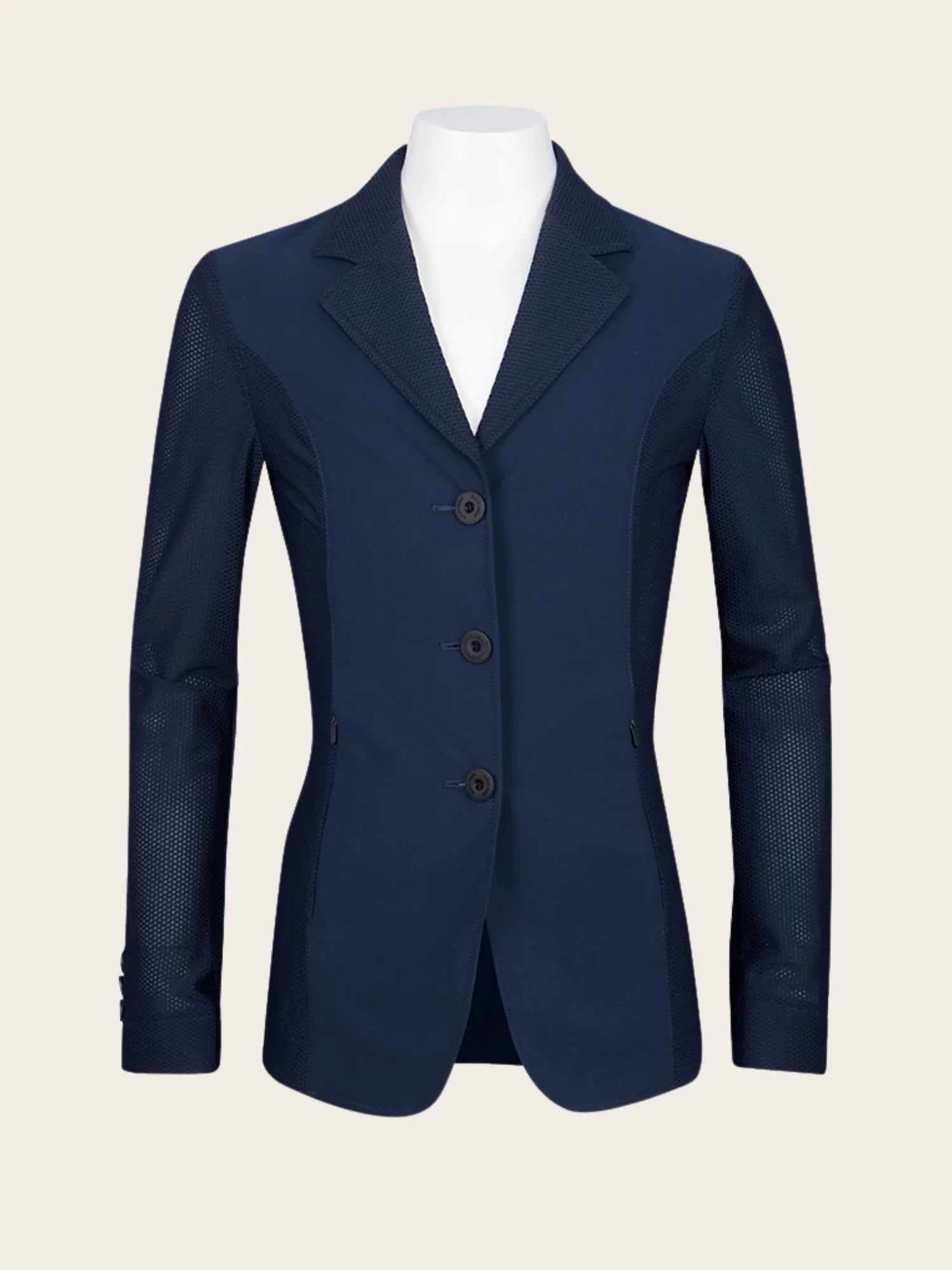 Front view of the navy RJ Classics Girls' Harmony Jr. Mesh Show Coat on a white background