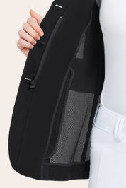 Close-up view of the mesh on the black RJ Classics Harmony Mesh Coat on a white background