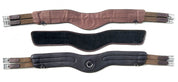 Side-by-side views of the underside of the Black Oak Contoured Hunter Girth without the liner, the velcro side of the liner by itself, and then the outer view of the Black Oak Contoured Hunter Girth with Removable Liner all on a white background