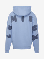 Back view of LeMieux Young Rider Sia Hoodie in powder blue with oversized LeMieux lettering on sleeves and back