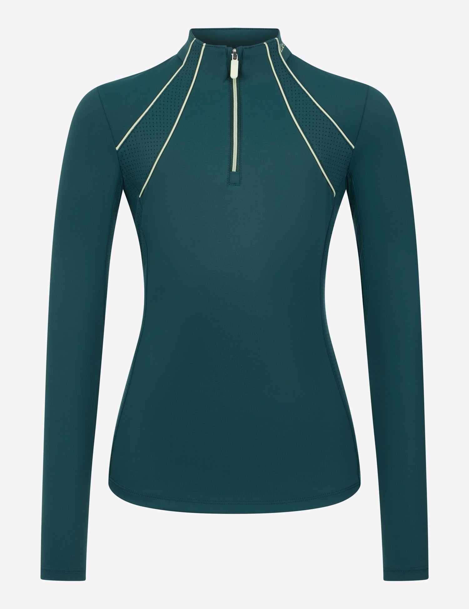 LeMieux Young Rider Airflow Base Layer in Jungle with quarter zip and contrasting shoulder seams