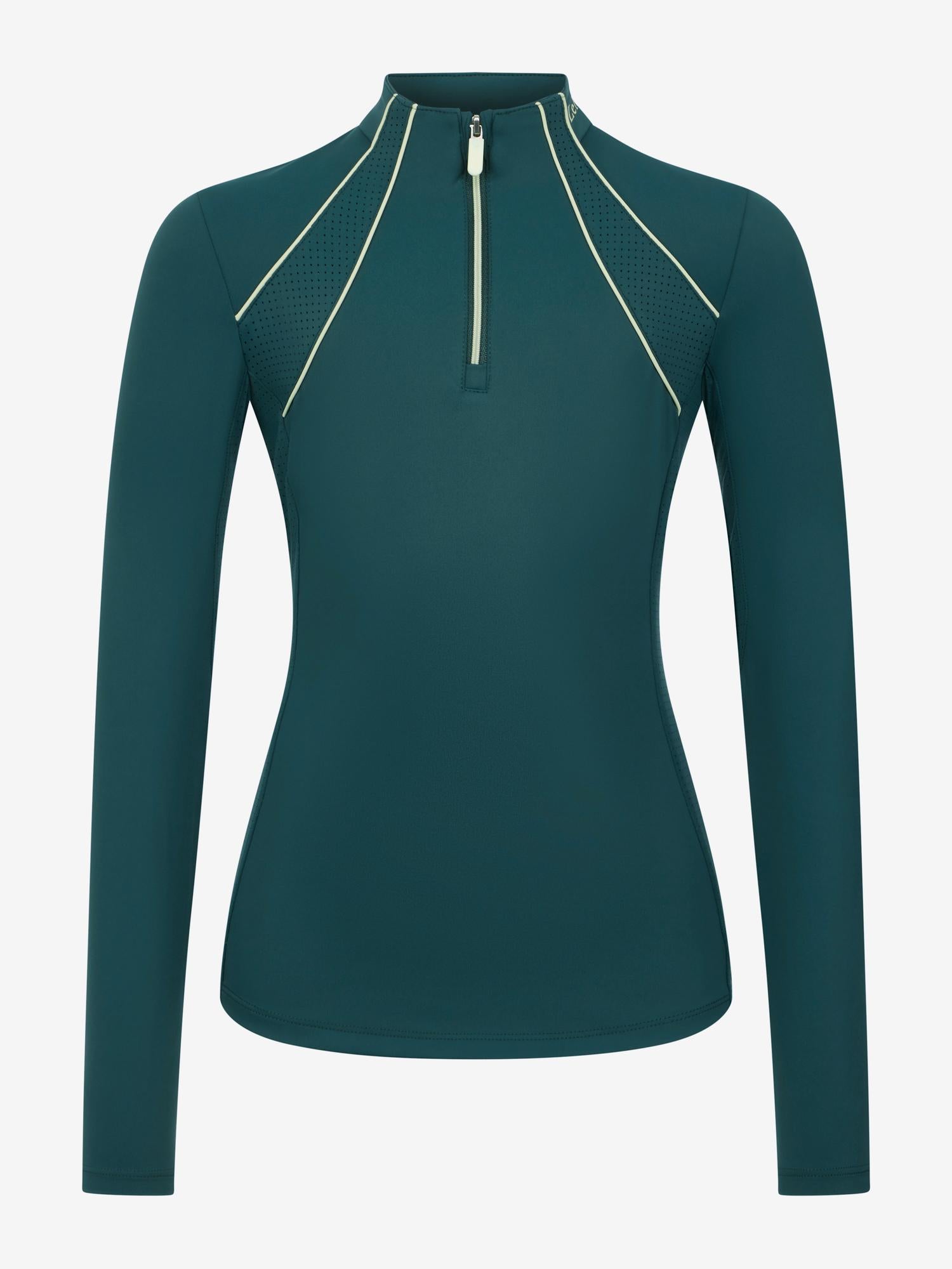 LeMieux Young Rider Airflow Base Layer in Jungle with quarter zip and contrasting shoulder seams