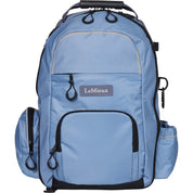 Front view of the powder blue LeMieux Pro Rucksack on a white background