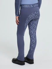 Back view of LeMieux Mini Pull On Breech in Shadow with elastic logo waistband and silicone grip print on seat and legs