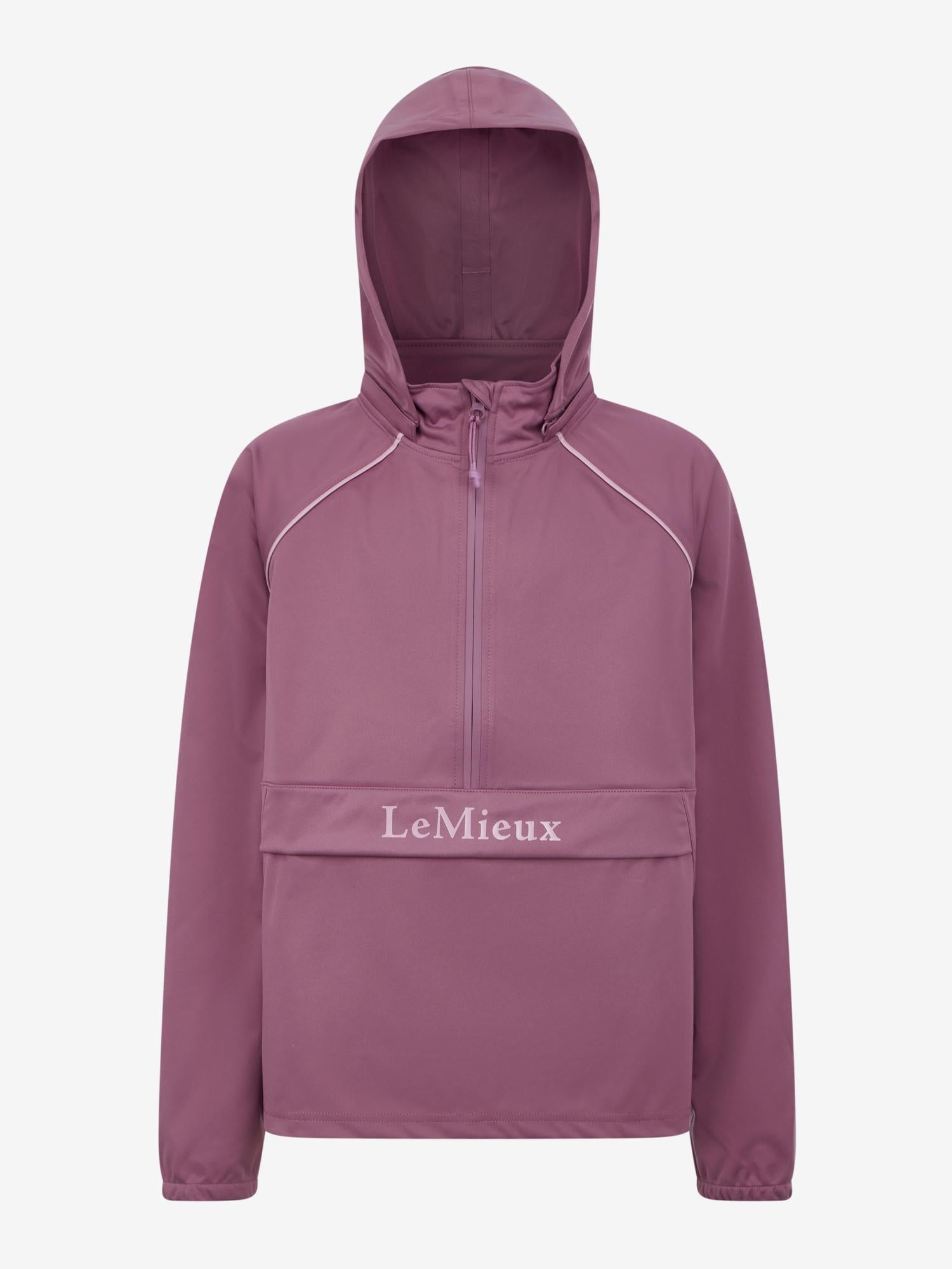 LeMieux Young Rider Paige Quarter Zip Waterproof Jacket in Mallow with hood, quarter zip, and front pouch pocket