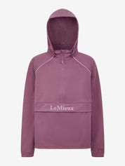 LeMieux Young Rider Paige Quarter Zip Waterproof Jacket in Mallow with hood, quarter zip, and front pouch pocket