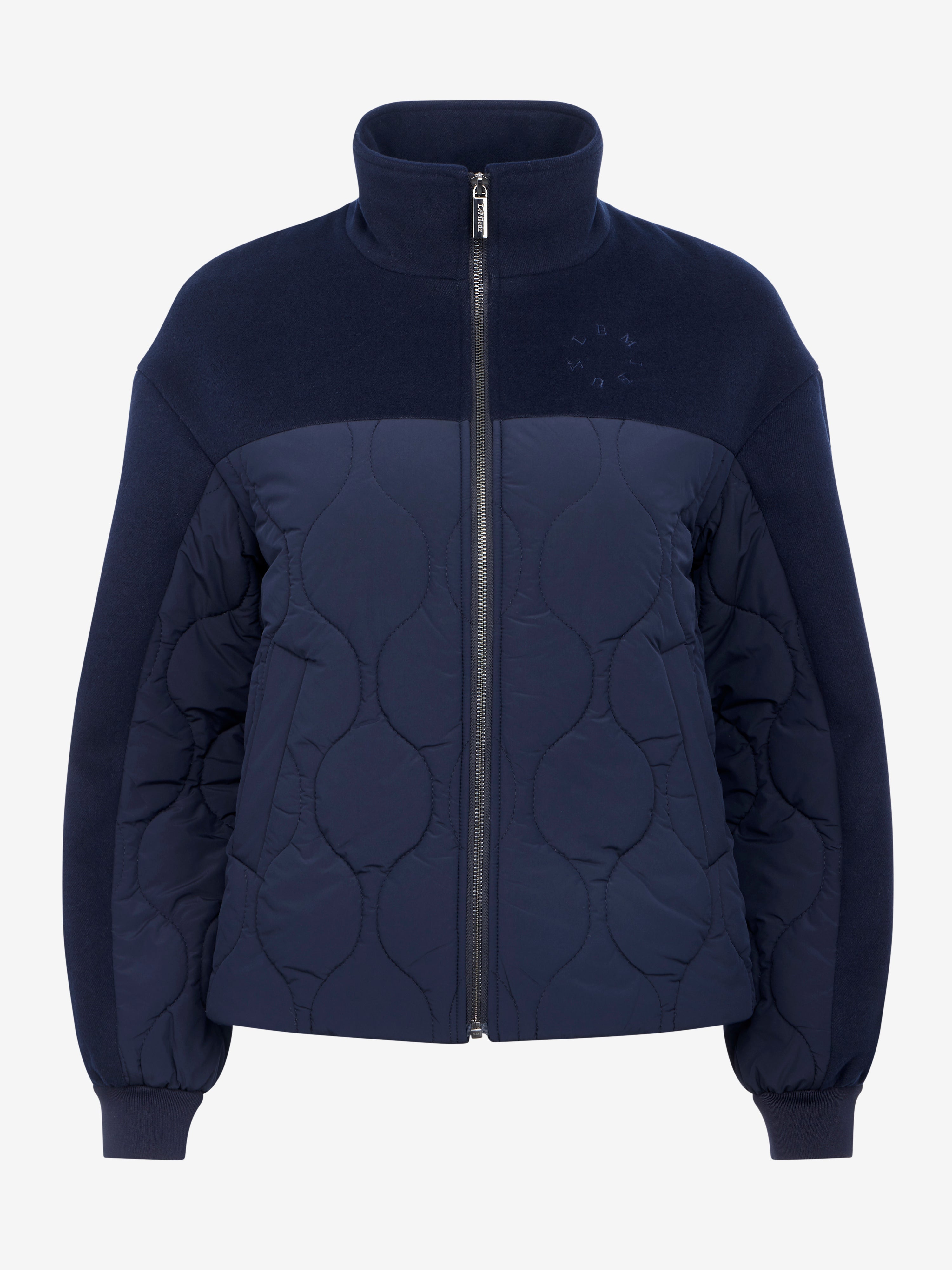 Front view of Navy LeMieux Chloe Bomber Jacket on white background
