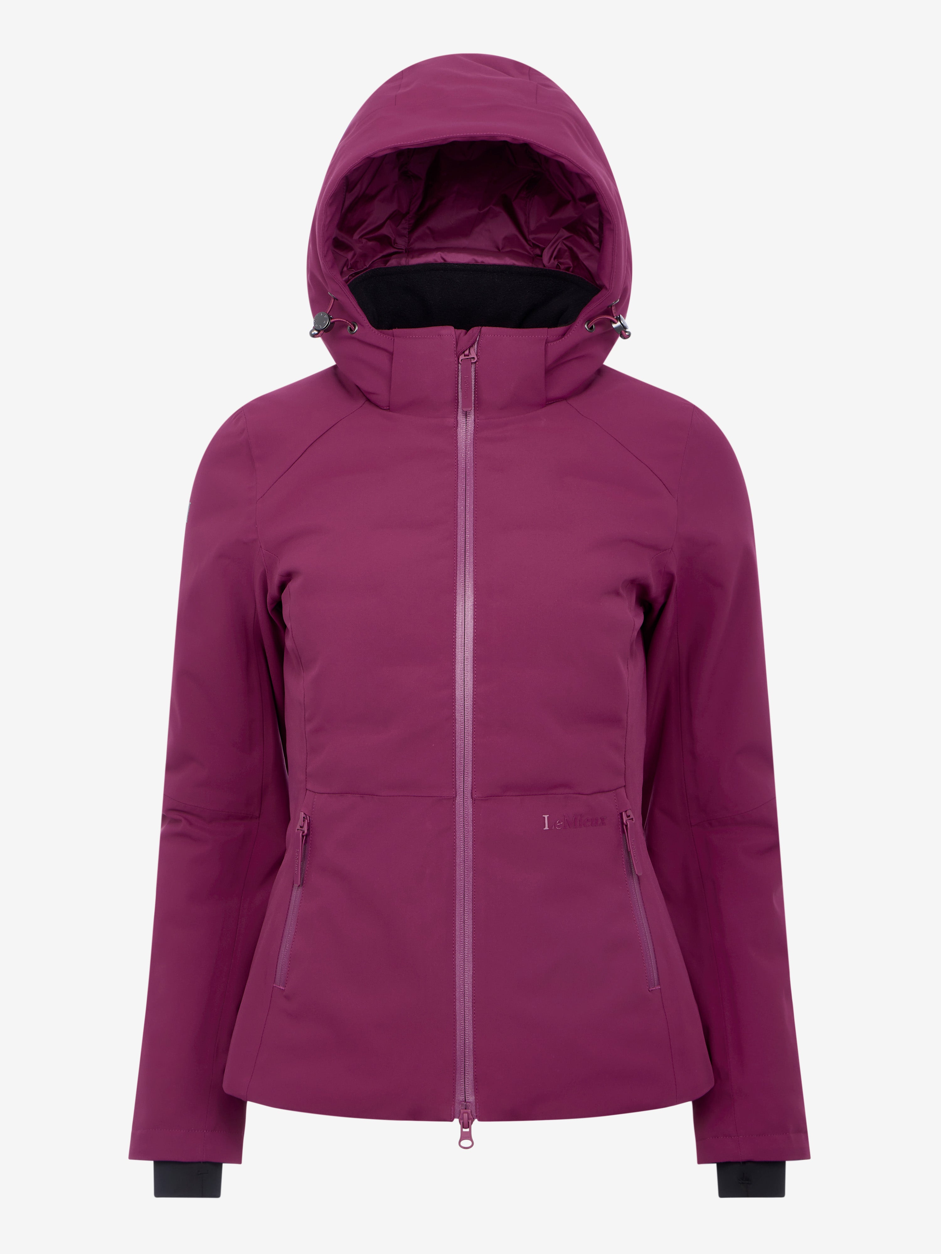 Front view of Blackberry LeMieux Brooke Waterproof Hybrid Jacket on a white background