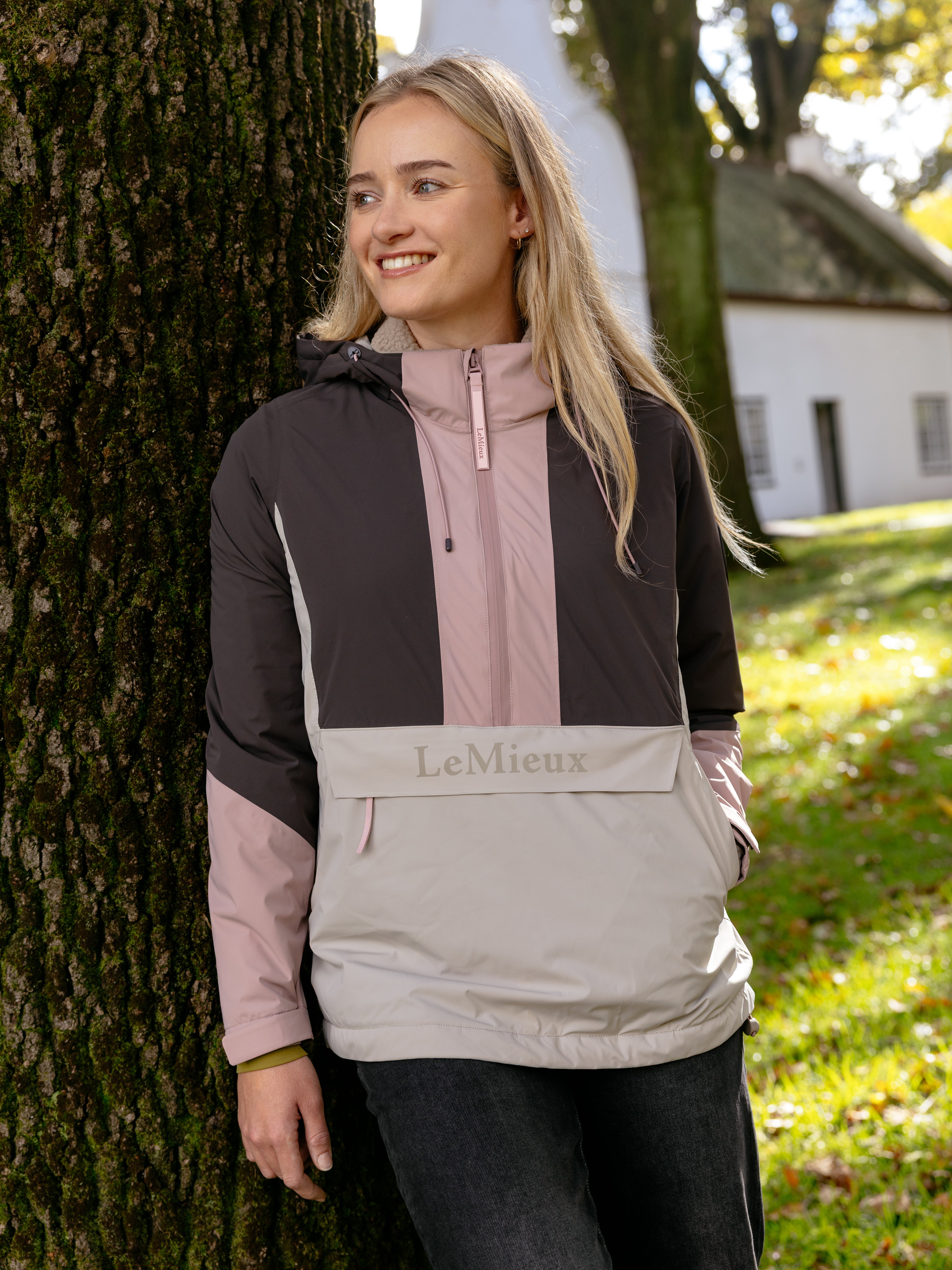 Front view of a model wearing Wild Rose LeMieux Phoebe Half Zip Waterproof Anorak