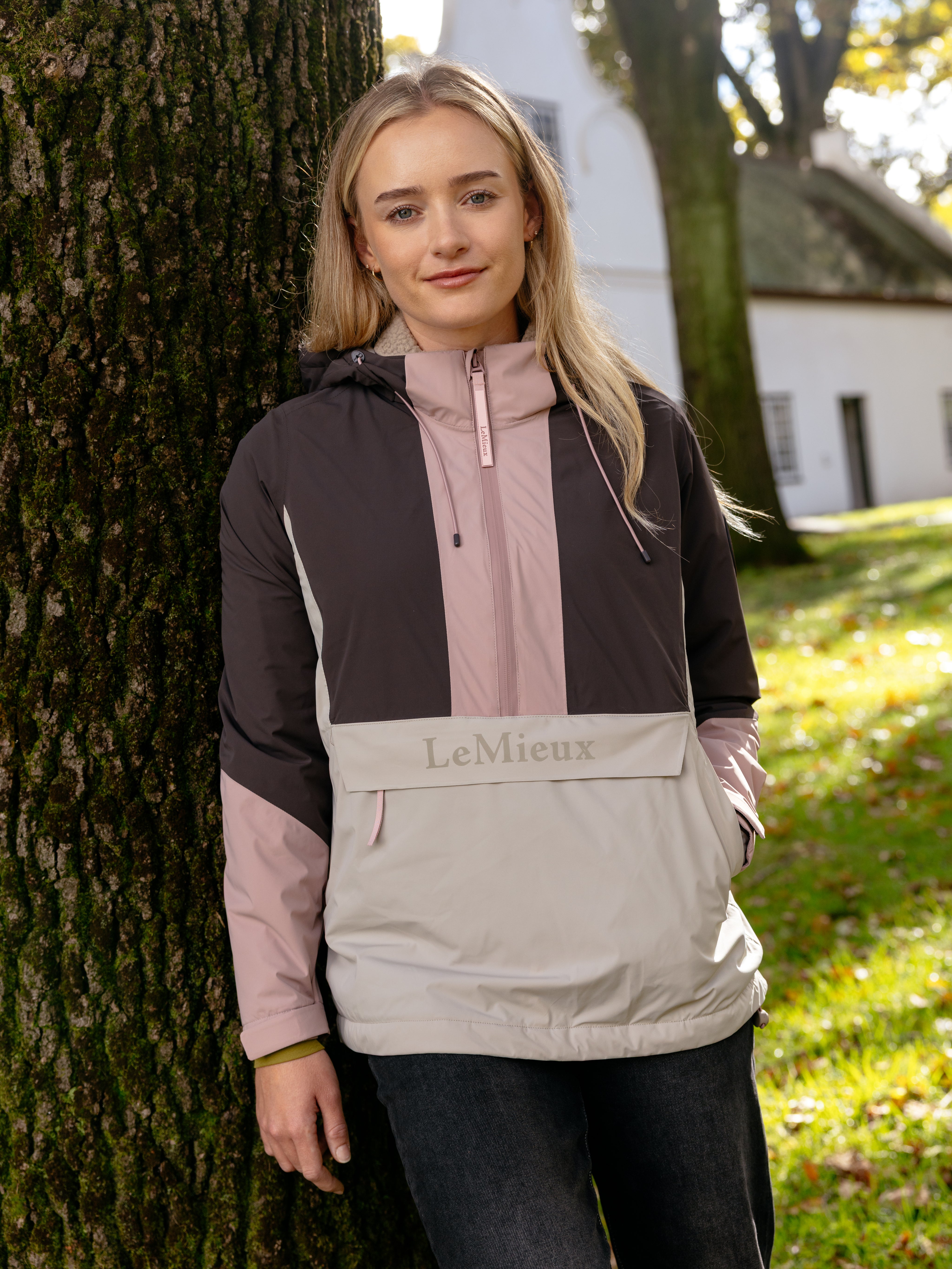 Front view of a model wearing Wild Rose LeMieux Phoebe Half Zip Waterproof Anorak