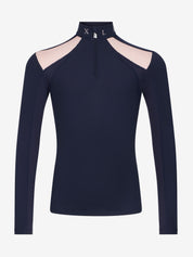 Front view of the Navy LeMieux Young Rider Mia Mesh Long Sleeve Base Layer on a white background