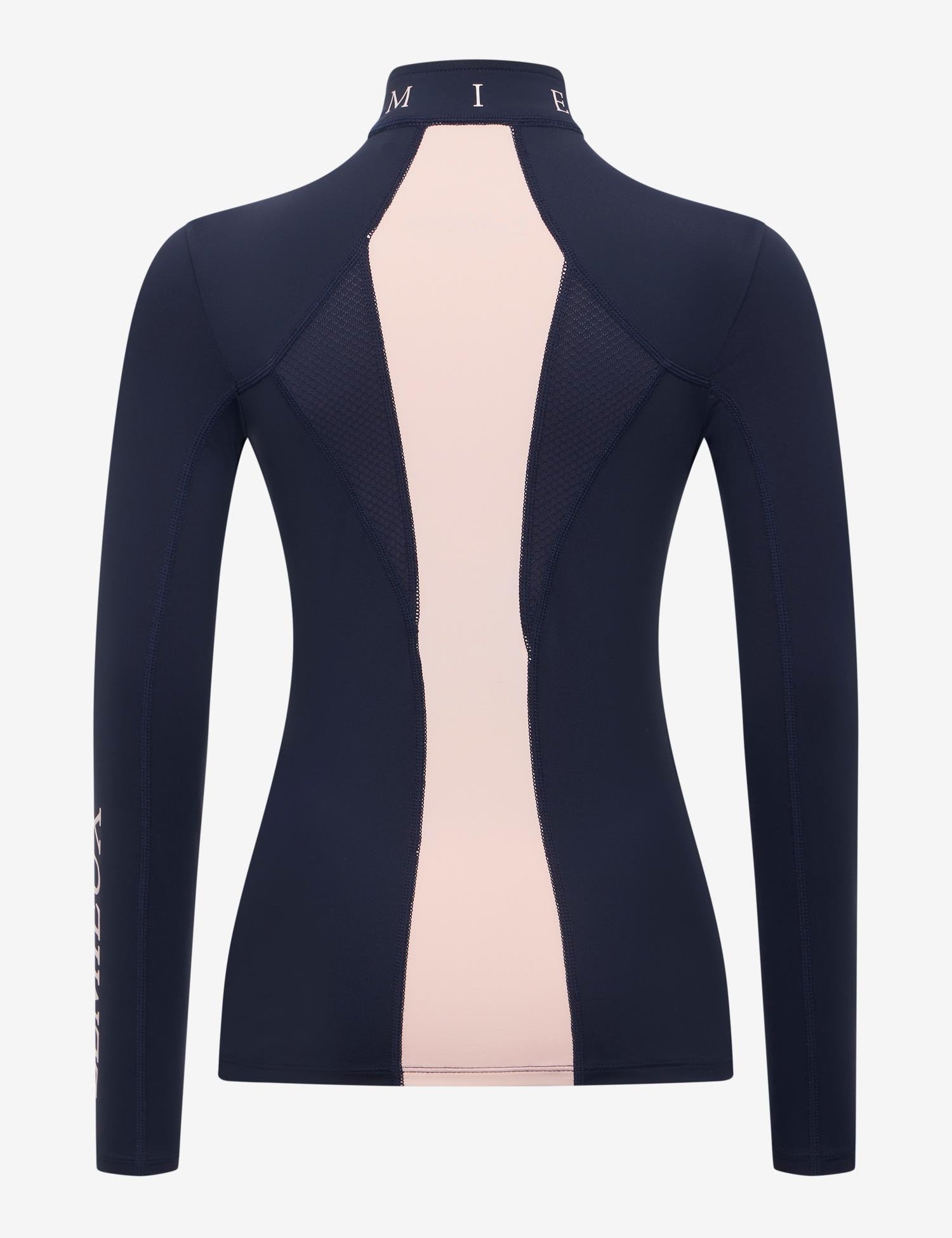 BAck view of the Navy LeMieux Young Rider Mia Mesh Long Sleeve Base Layer on a white background