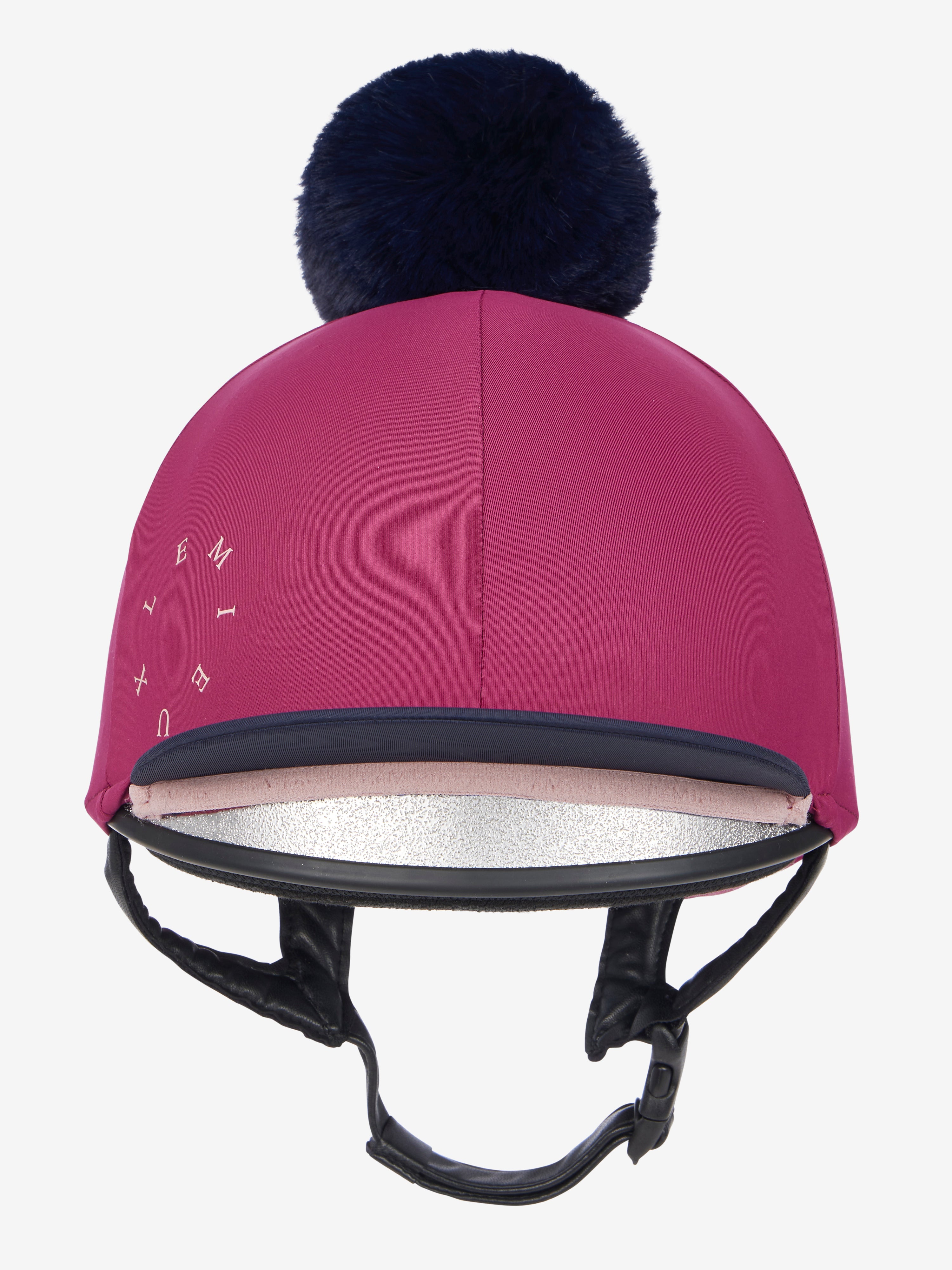 Front view of the Blackberry LeMieux Classique Pom Hat Silk on a white background