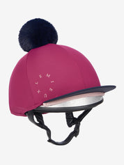 Angled front view of the Blackberry LeMieux Classique Pom Hat Silk on a white background