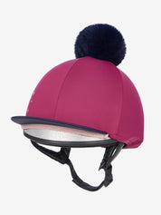 Side view of the Blackberry LeMieux Classique Pom Hat Silk on a white background