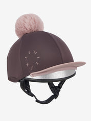 Angled front view of the Blackberry LeMieux Classique Pom Hat Silk on a white background