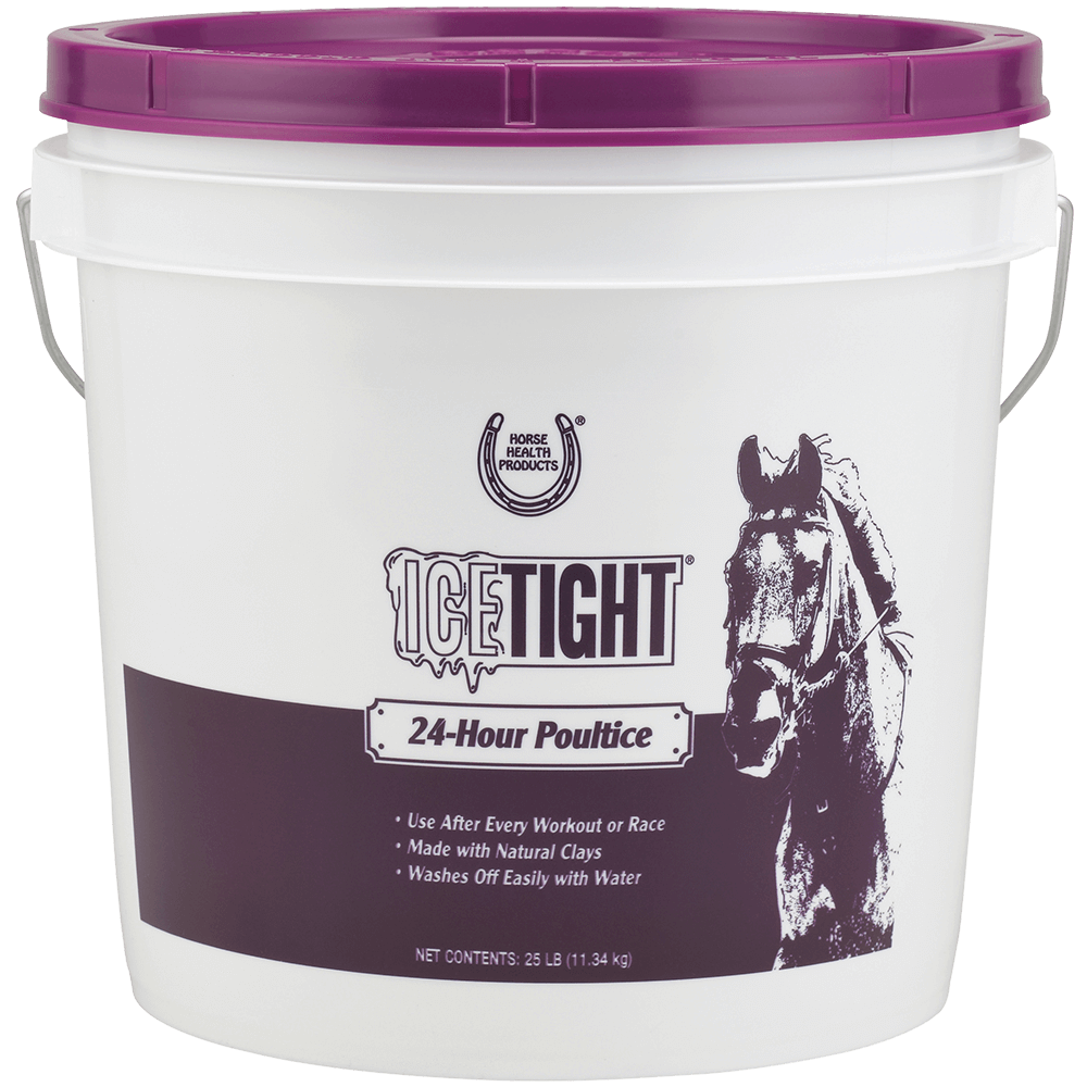 Front view of a 25 lb Horse Health Products Icetight Poultice on a white background