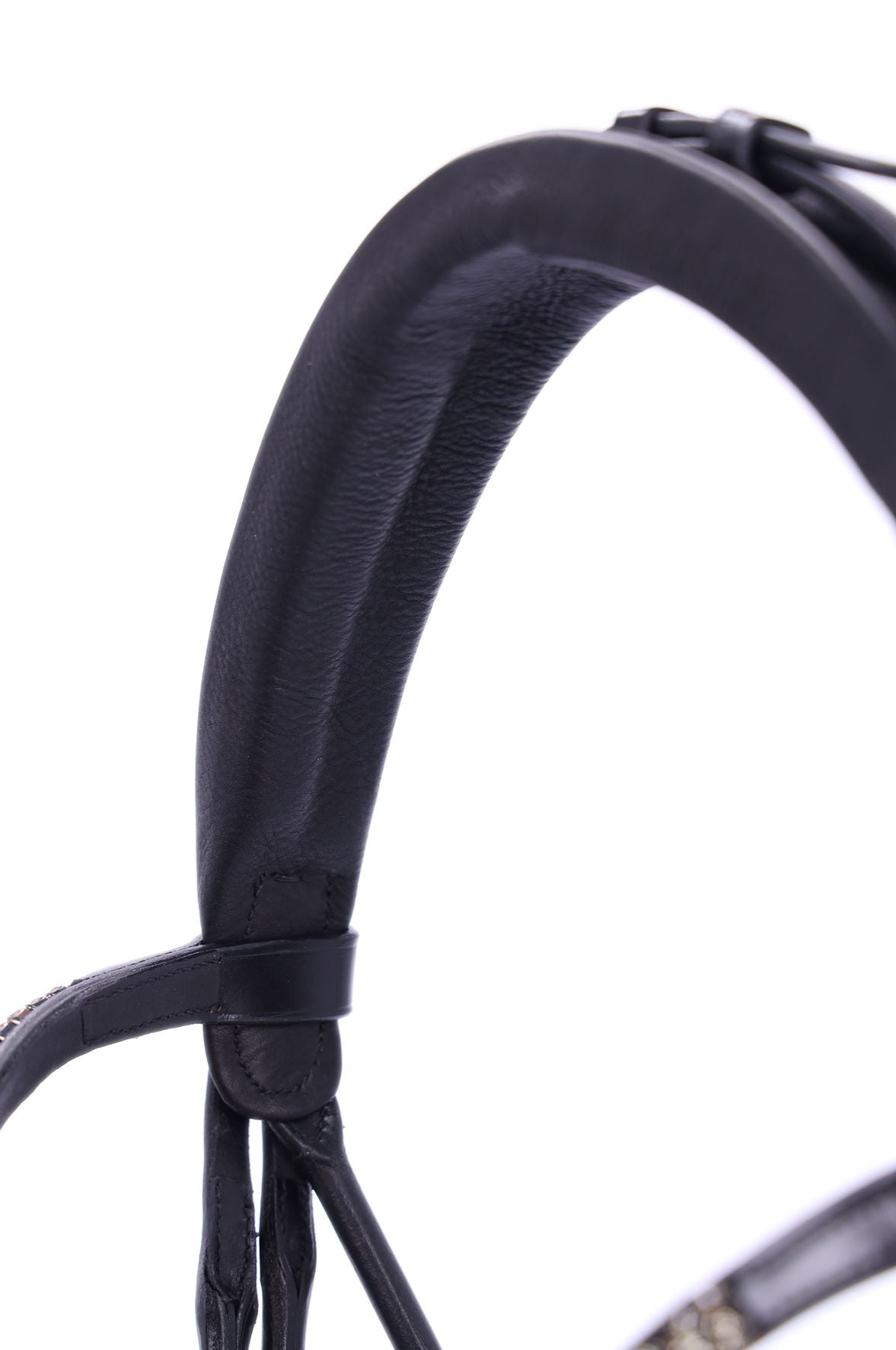 Close-up view of the crown on the Schockemohle Isabell Werth Bella Rose Dressage Bridle on a white background