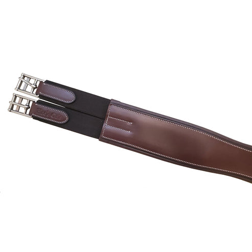 Back view of the brown KL Select Black Oak Eco Fancy Hunter Girth on a white background